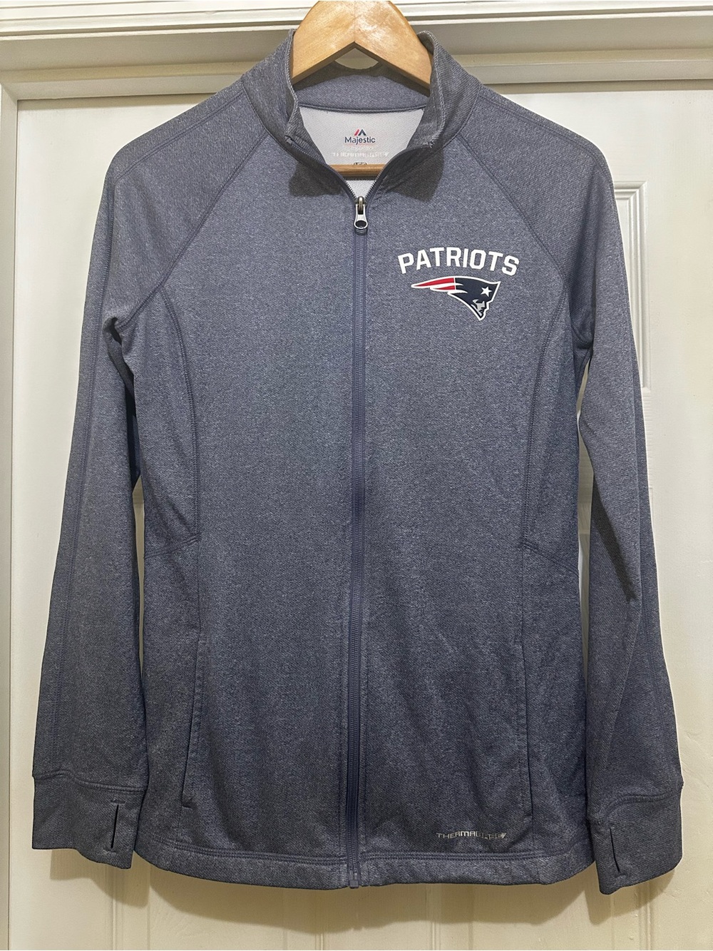 Majestic Patriots Full-Zip Heather Navy Performance Jacket
